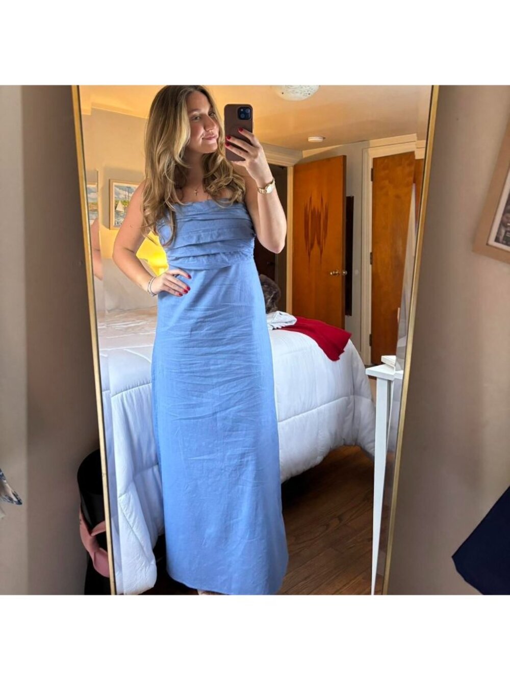 Abercrombie & Fitch Emerson Linen Cotton Blend Maxi Dress Blue XL Preppy Coastal - Picture 9 of 12